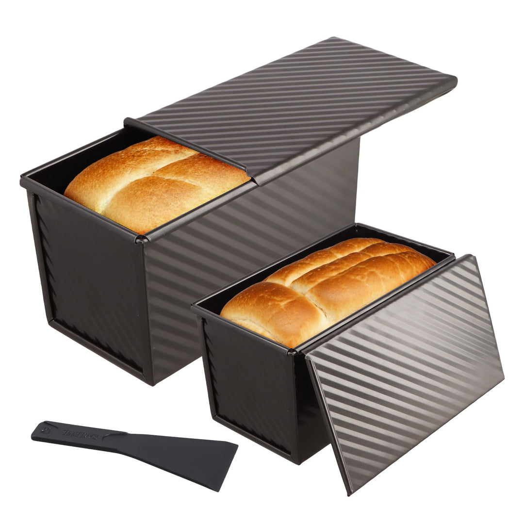Mapille 2 Stücke Brotbackform mit deckel, Kohlenstoffstahl Antihaft Brot Toastform mit Belüftungslöc