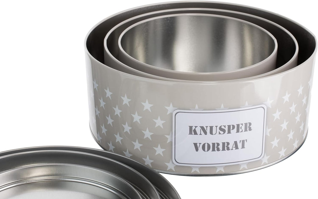 Brandsseller 3er Set Plätzchendosen aus Metall – stapelbare, runde Keksdosen mit Deckel - lebensmitt