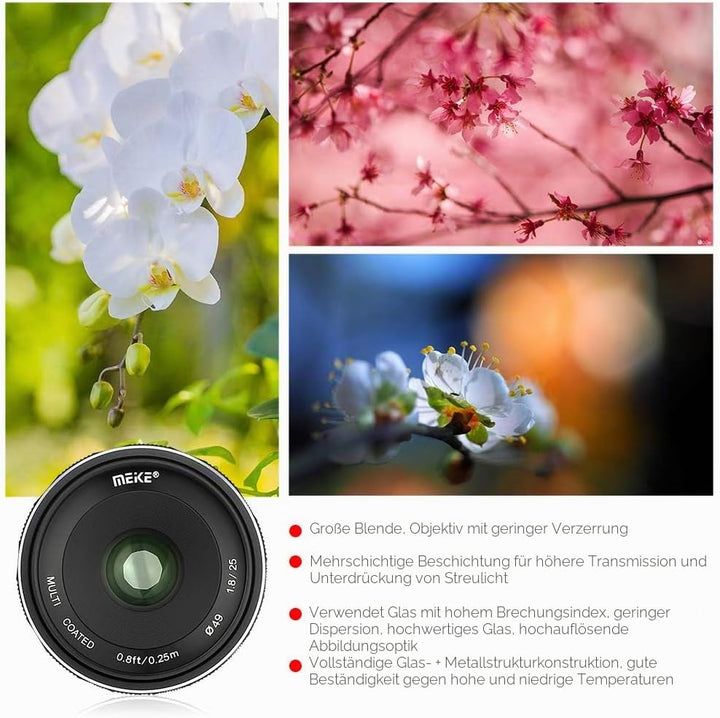 Meike 25mm f / 1.8 Large Aperture Weitwinkel Objektiv Manuelles Fokus Objektiv für Sony E-Mount Mirr