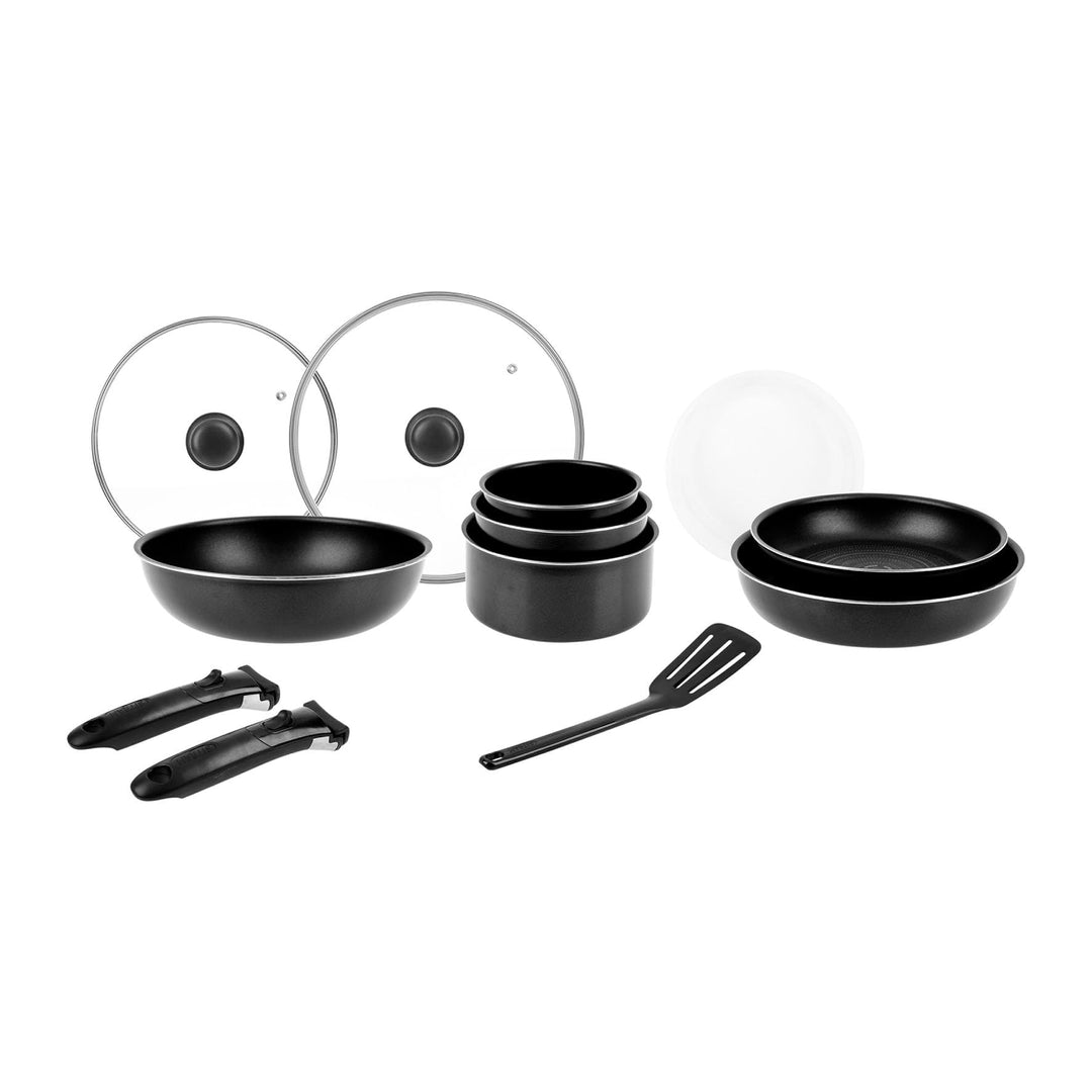 Sitram 714946 Kochgeschirr, Aluminium, Schwarz, 2 Griffe, 28 cm, 2 Pfannen Ø 24,28 cm, 3 Töpfe Ø 16,