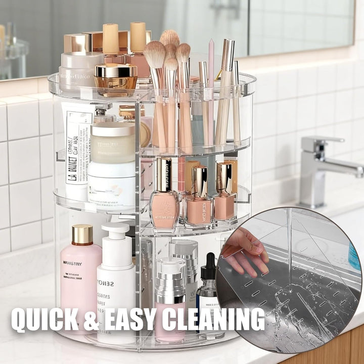 Make Up Kosmetik Organizer 360° Drehbar aus Kunststoff, Transparente Aufbewahrung für Schminktisch m