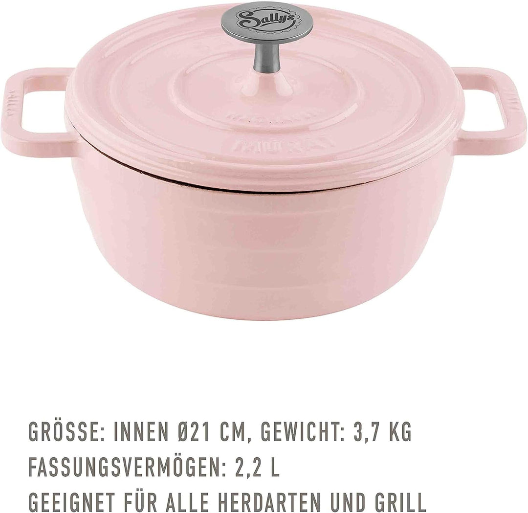 Sallys Medium Gourmet Gusseisentopf mit Deckel, emaillierte Beschichtung, Für alle Herdarten, ofenfe
