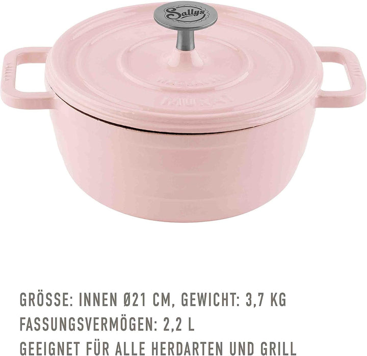 Sallys Medium Gourmet Gusseisentopf mit Deckel, emaillierte Beschichtung, Für alle Herdarten, ofenfe