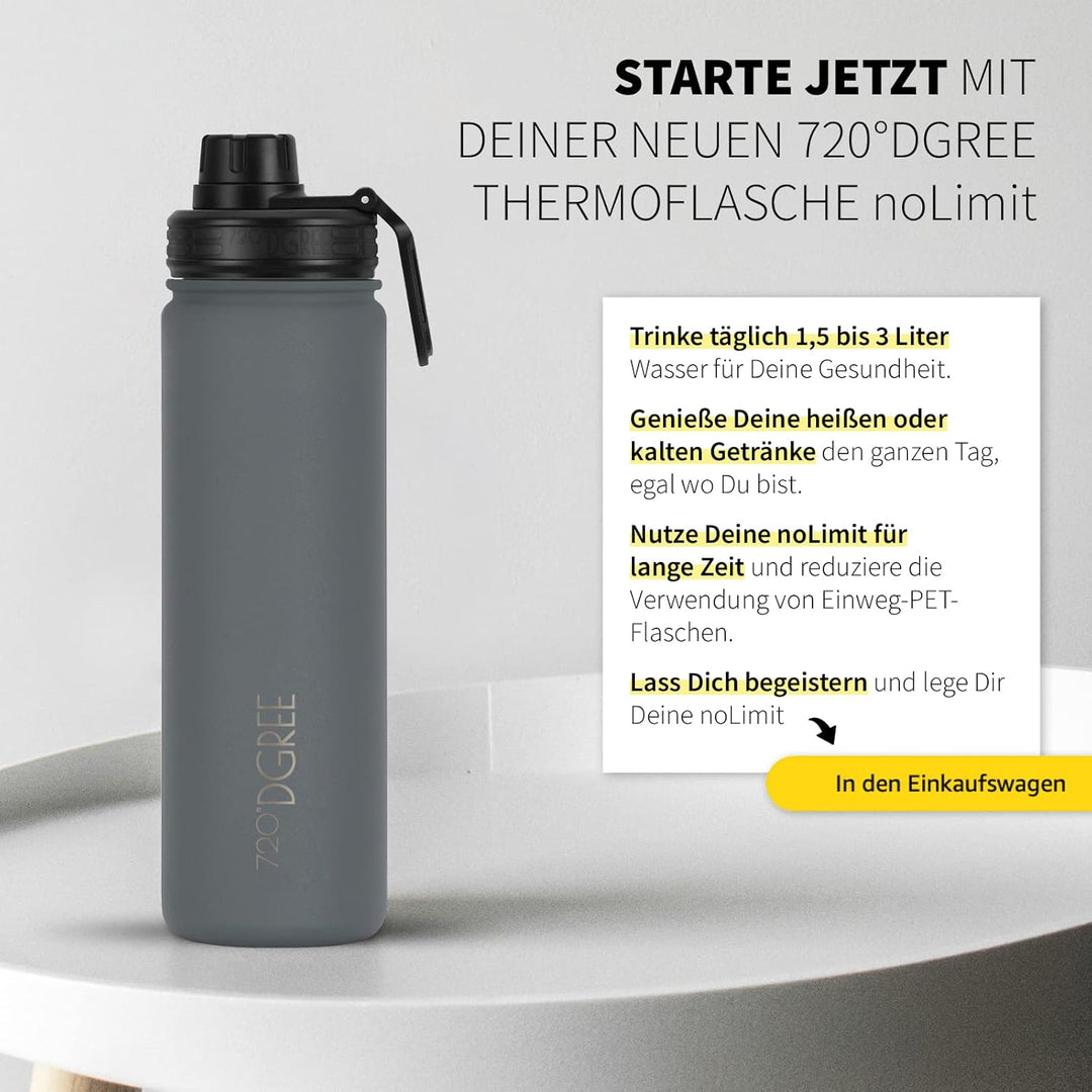 720°DGREE Edelstahl Thermo Trinkflasche 710ml “noLimit” +Früchtebehälter - Auslaufsicher, Kohlensäur