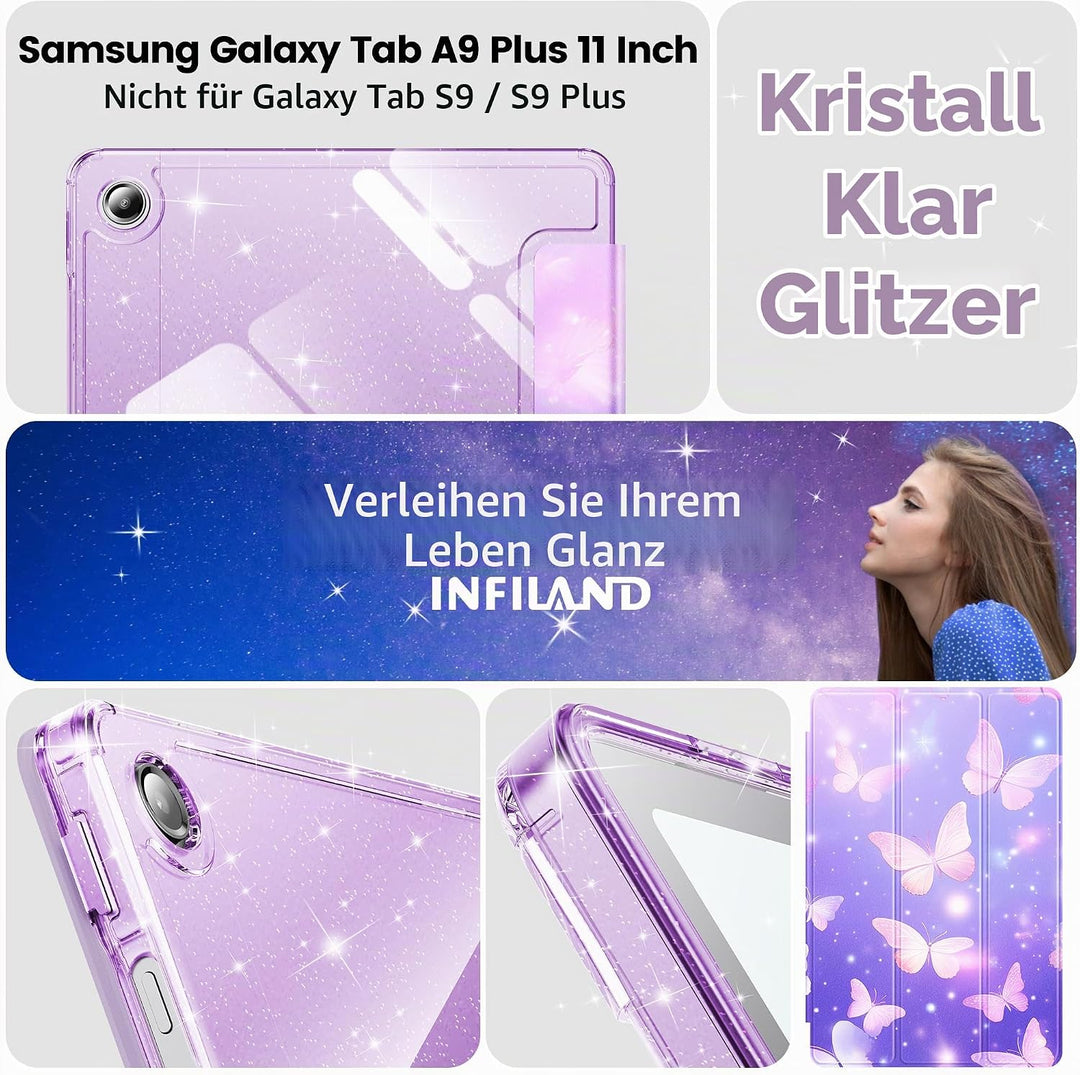 INFILAND Hülle für Samsung Galaxy Tab A11+/A9+11 Zoll (2023/2025),Glitzernde Schutzhülle mit funkeln