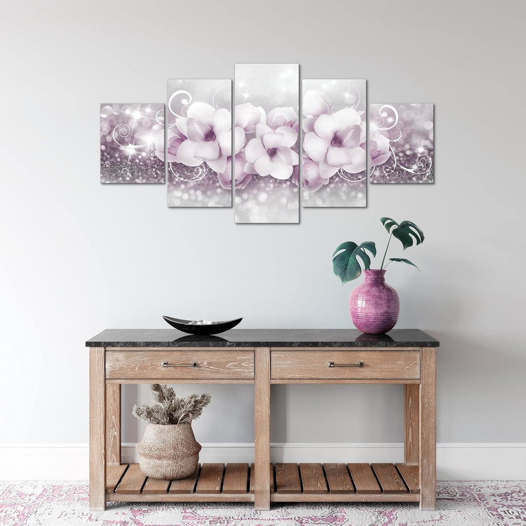 Runa Art Wandbilder Blumen Abstrakt 5 Teilig Bild auf Vlies Leinwand Deko Wohnzimmer 3D Effekt Grau
