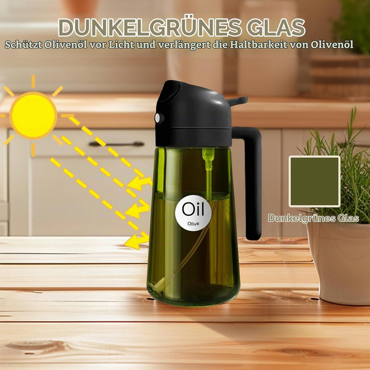 YARRAMATE 2 Stück 470ml Lichtblockierender dunkler Ölsprüher zum Kochen, 2-in-1 UV Schutz ölzerstäub