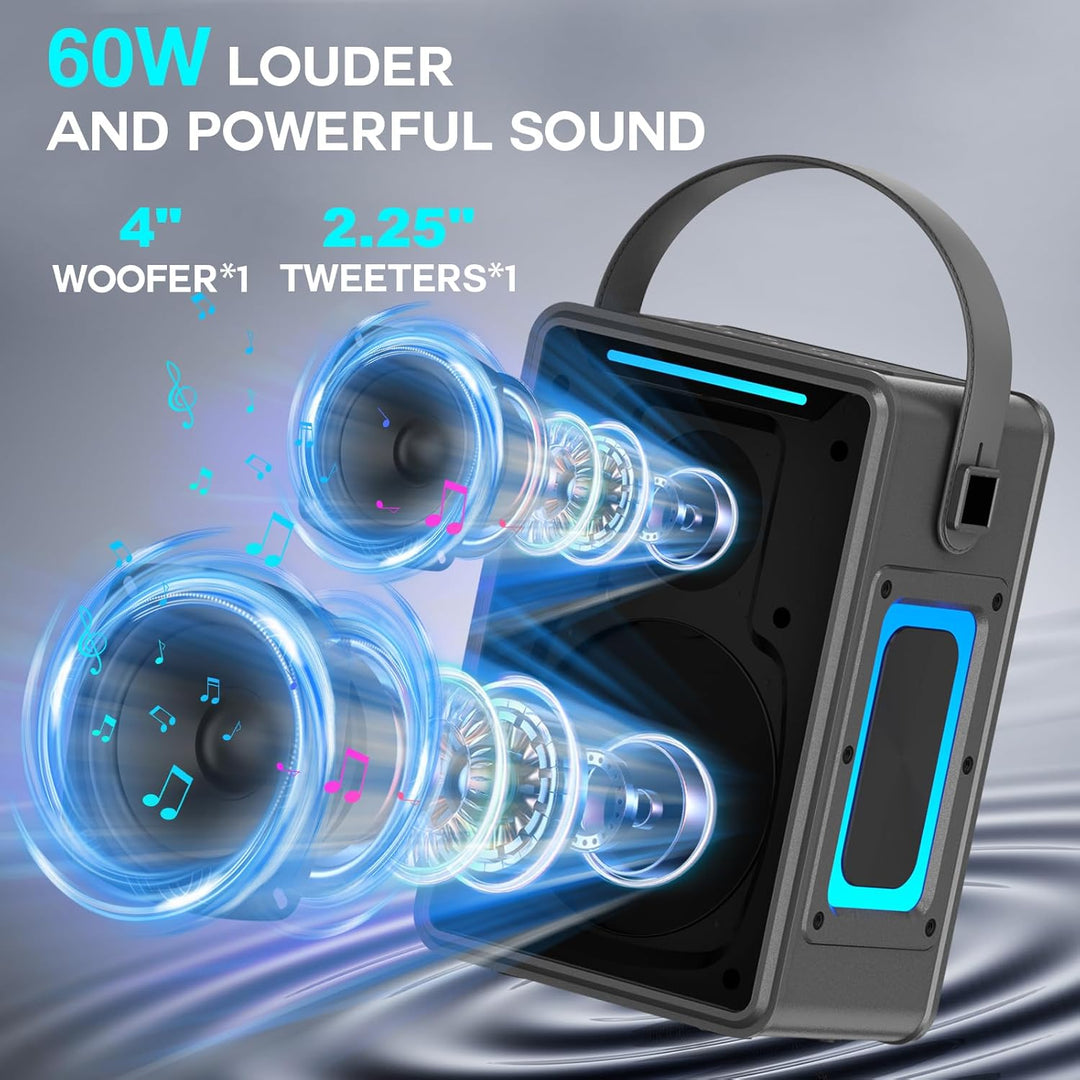 Tragbarer Bluetooth Lautsprecher 60W, IPX6 wasserdichter kabelloser Speaker mit kräftigem Bass, TWS
