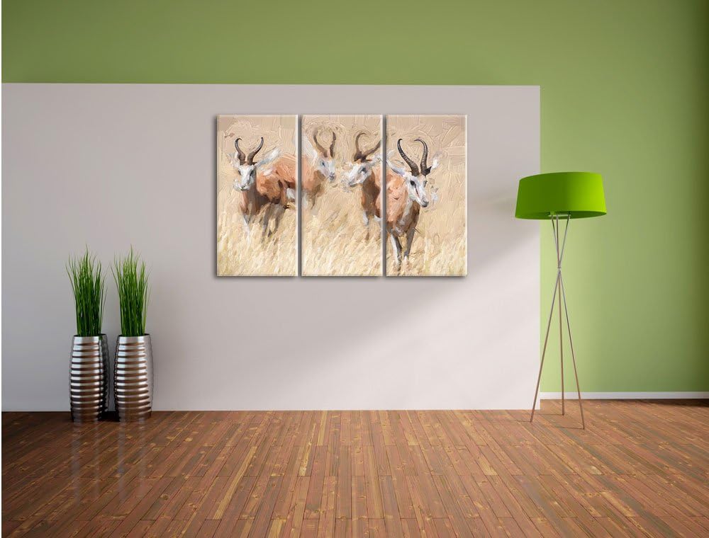 Pixxprint Tiere in Savanne als Leinwandbild/Grösse: 3 Teilig (120x80) cm/Wandbild/Kunstdruck/fertig