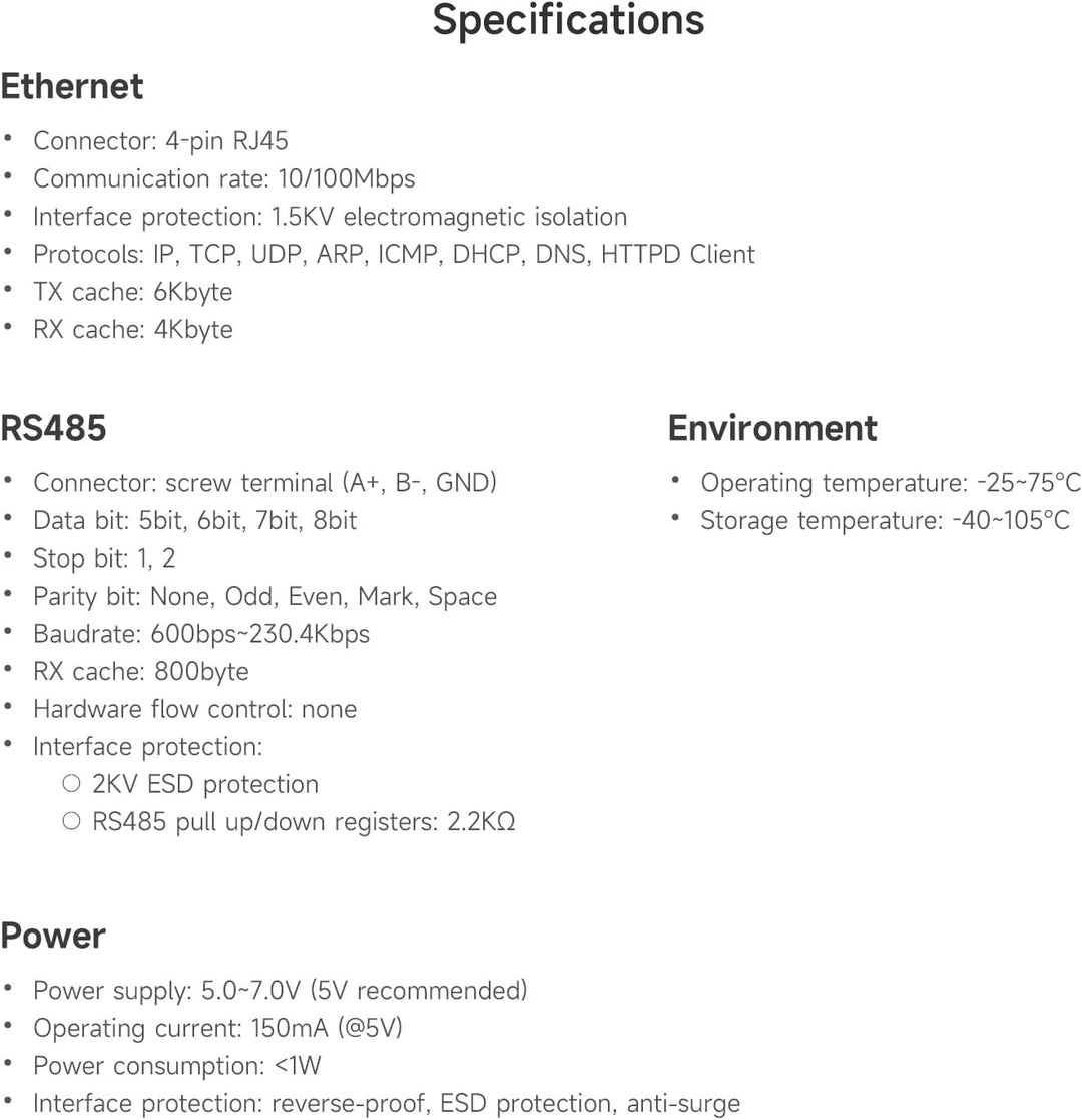 LUCKFOX RS485 to Ethernet Module, RS485 to ETH Single Serial Server, can be Used to Easily Achieve N