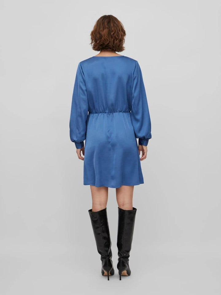 Vila Damen Viellette Wrap L/S Dress/Su-Noos Kleid 38 Federal Blue, 38 Federal Blue