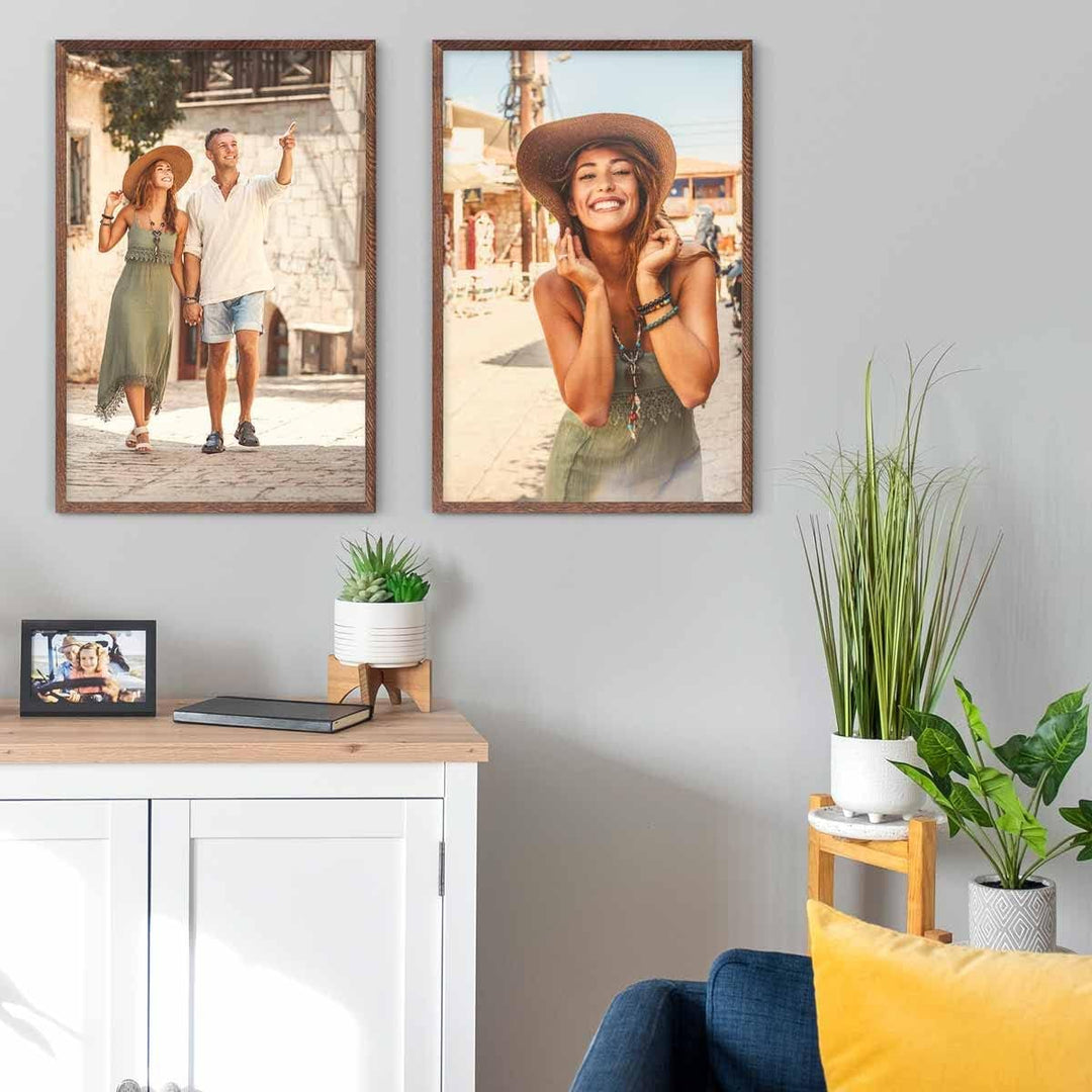 PHOTOLINI Bilderrahmen 40x60 Holz Eiche dunkel 2er Set, 40x60 cm Bilderrahmen Made in EU, Holzrahmen