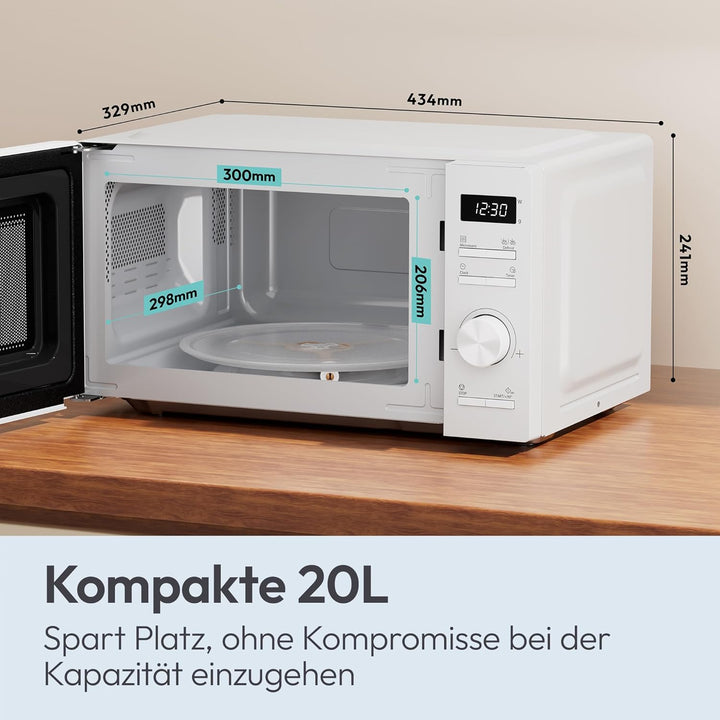 Candy Mikrowelle freistehend bis 700 Watt, Mikrowellengerät mit Drehteller, 5 Leistungsstufen, 8 Aut