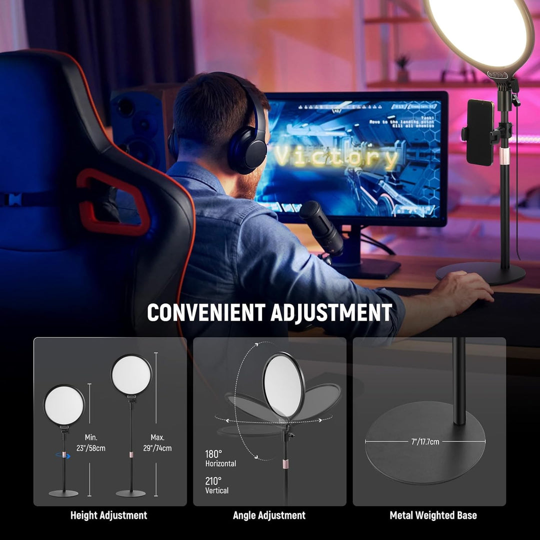 NEEWER Basics 10,5" Desk Ring Light w Stand/Phone Holder/Timer, Full Screen 15W Dimmable LED Selfie