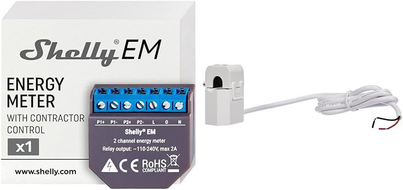 Shelly EM Relay & Stromwandler 50A - Erweiterungsmodul Bundle mit Stromwandler, Bundle mit Stromwand