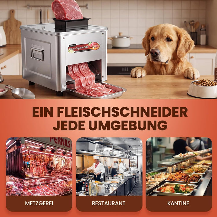 NEWTRY Kommerzielle Fleischschneidemaschine zum Schneiden, Zerteilen und Würfeln von Fleisch mit 5 m