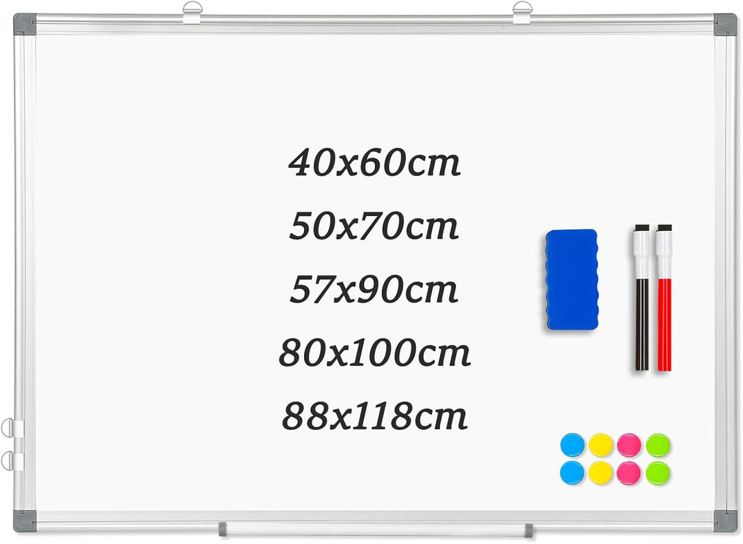 Whiteboard Magnetisch, Magnettafel mit Aluminiumrahmen, 80×100cm Magnetwand White Board mit Stiftabl