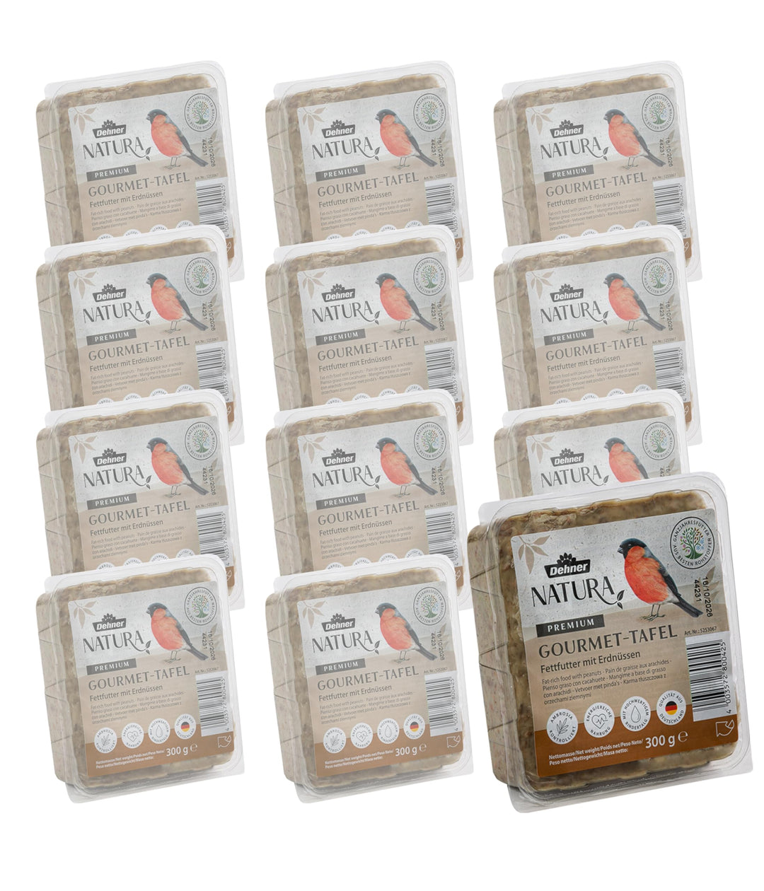 Dehner Natura Wildvogelfutter-Tafeln mit Erdnüssen, 12 x 300 g (3.6 kg) mit Erdnüssen 300 g (12er Pa