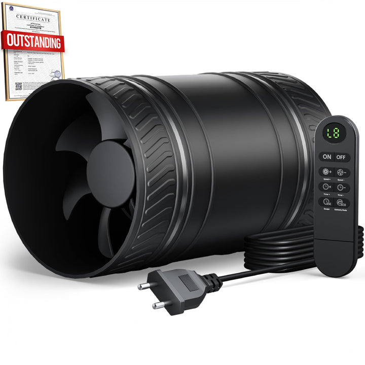 100 mm Rohrventilator mit Timer, 8 Stufen Rohrlüfter 310 m³/h, mit Überhitzungsschutz, Inline Abluft