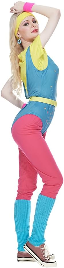EraSpooky Damen Retro 80er Jahre Aerobic Outfit,Sportbekleidung,Sportler Outfit,Halloween Cosplay S