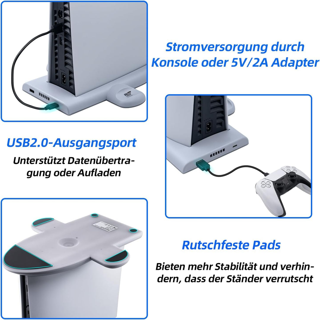 Wigearss PS5 Slim Kühler Standfuss mit Dual Controller Ladegerät, PS5 Controller Ladestation Standfu