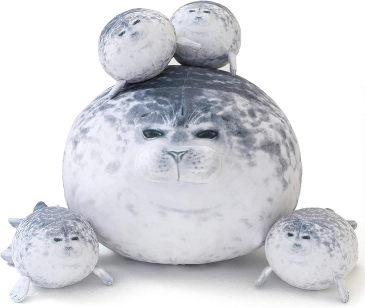 SQEQE Chubby Seal Pillow Plush with 4 Baby Seal Plushies in her Tummy, Stuffed Cotton Plush Animal T