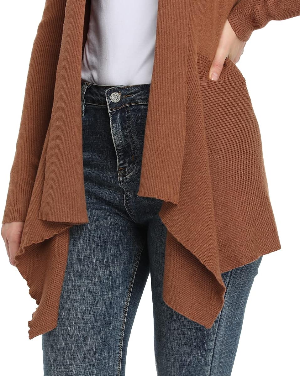 Dilgul Damen Cardigan Elegant Langarm Open Front Unregelmässiger Saum Strickjacke Pullover 34 Kamel,