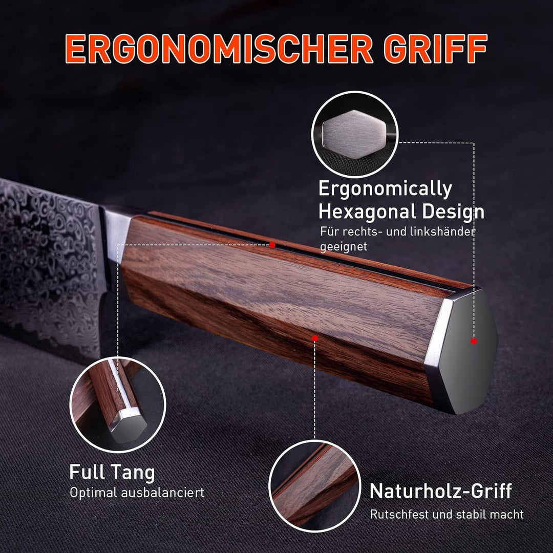 FUJUNI Kochmesser Damastmesser Mit Extrem Scharf 20cm Klinge Aus 67 Lagen Vg-10 Damaststahl Küchenme
