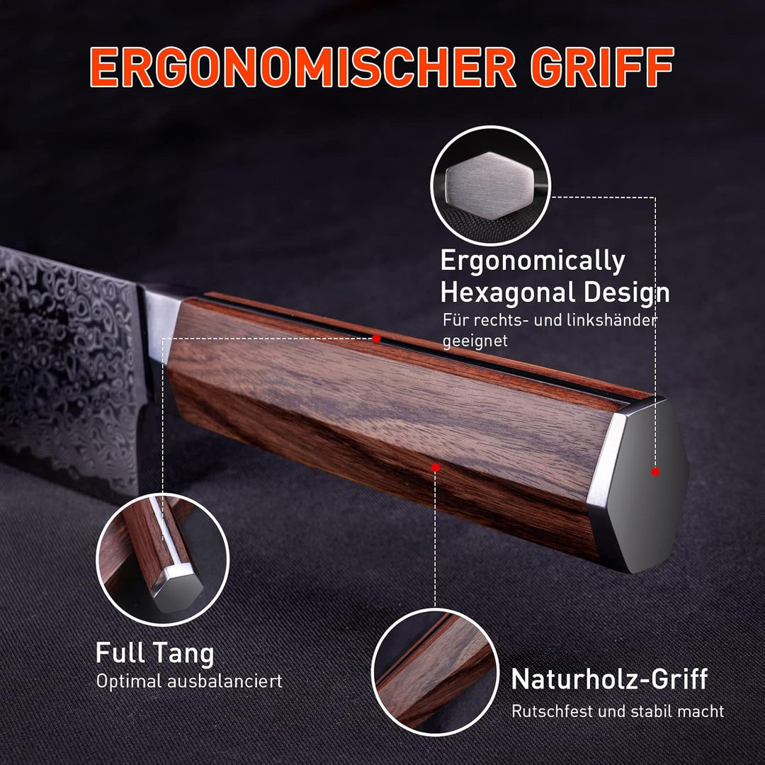 FUJUNI Ausbeinmesser Mit Extrem Scharf 14cm Klinge Aus 67 Lagen Vg-10 Damaststahl Messer, Holzgriff,