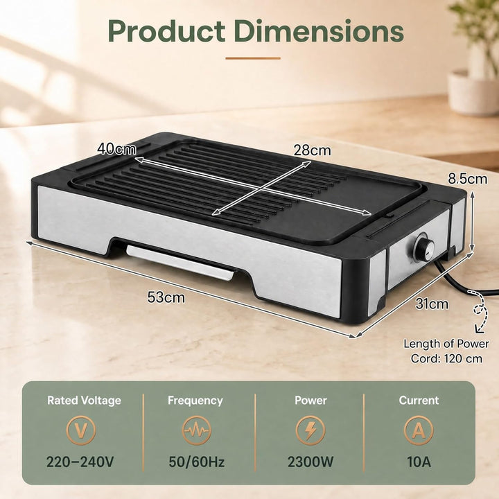 LIFEZEAL Tischgrill, 2300W Elektrogrill mit Auffangschale &amp; kompakter Grillfläche, Indoorgrill mit A
