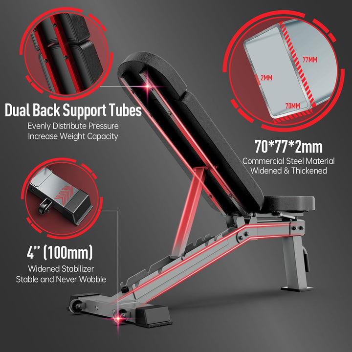 JOROTO Premium Hantelbank | Praktische Fitnessbank, geeignet als Schrägbank & Flachbank Bankdrücken