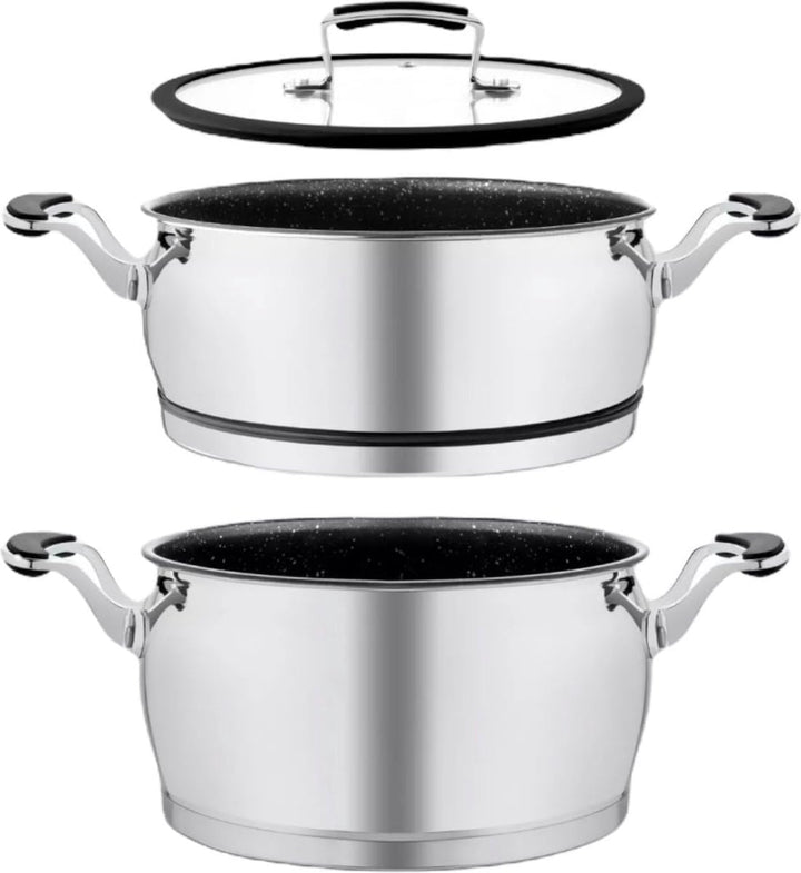 Couscoussier aus Edelstahl, innen aus Stein, 6 l 6 Liter Schwarz / Silber, 6 Liter Schwarz / Silber
