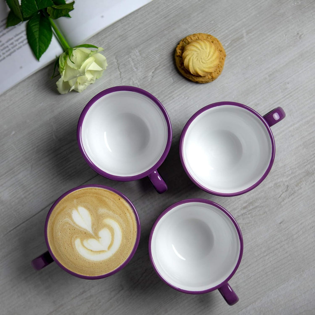 City to Cottage - Keramik Kaffebecher Teetasse 350 ml, Lila und Weiss Polka Dots, Handgemacht Kaffee