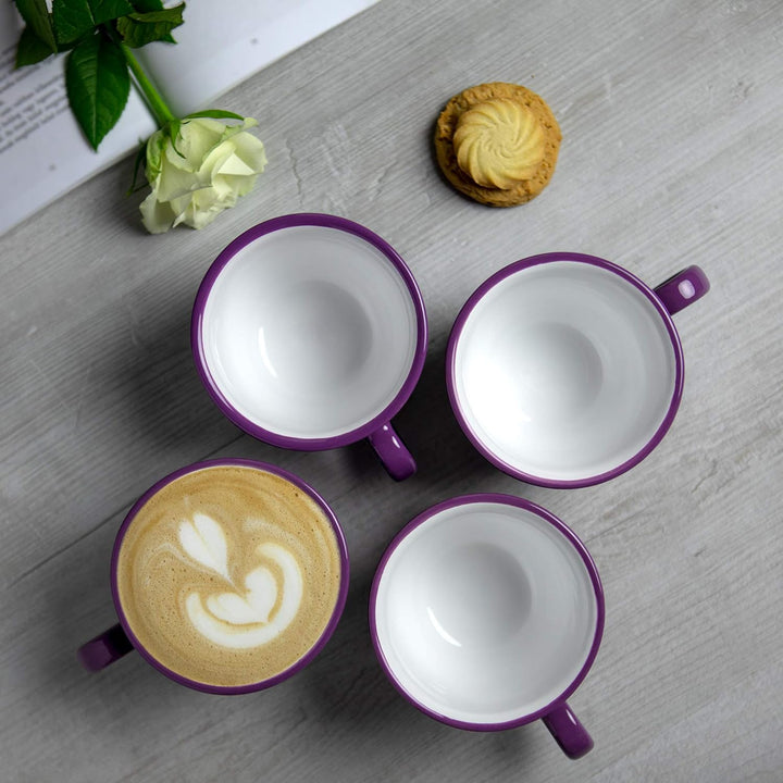 City to Cottage - Keramik Kaffebecher Teetasse 350 ml, Lila und Weiss Polka Dots, Handgemacht Kaffee