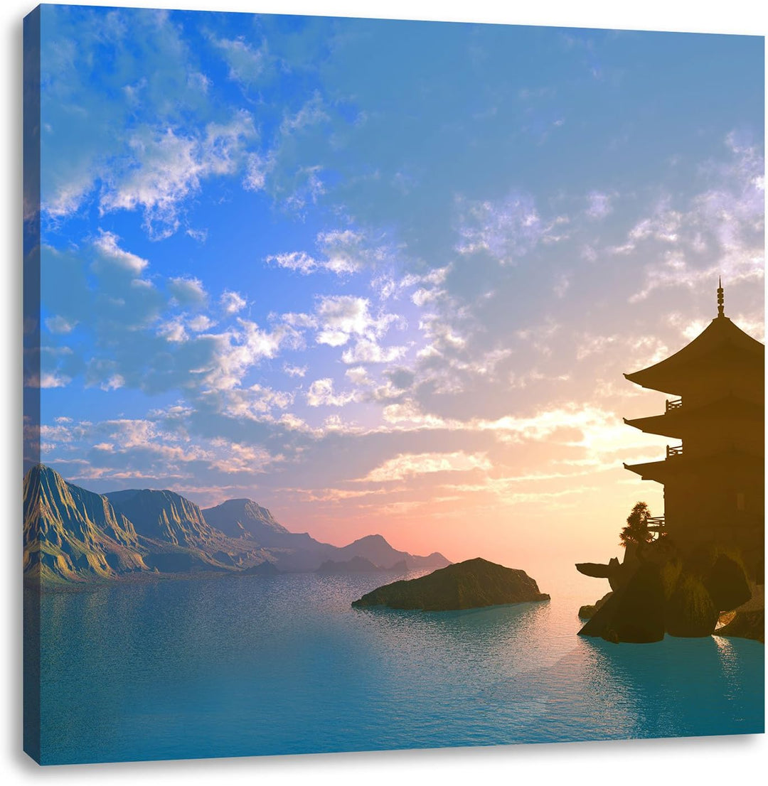 Pixxprint Tempel in Tal als Leinwandbild Quadratisch/Grösse: 70x70 / Wandbild/Kunstdruck/fertig besp