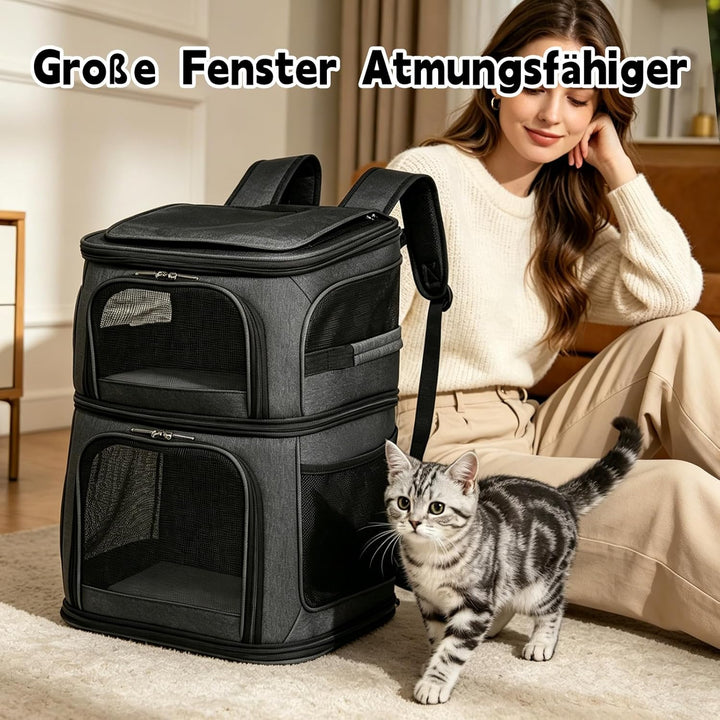 Katzenrucksack Grosse Katzen, Hunderucksack mit 7 Belüftungsfenstern, Zusammenklappbar Katzentranspo