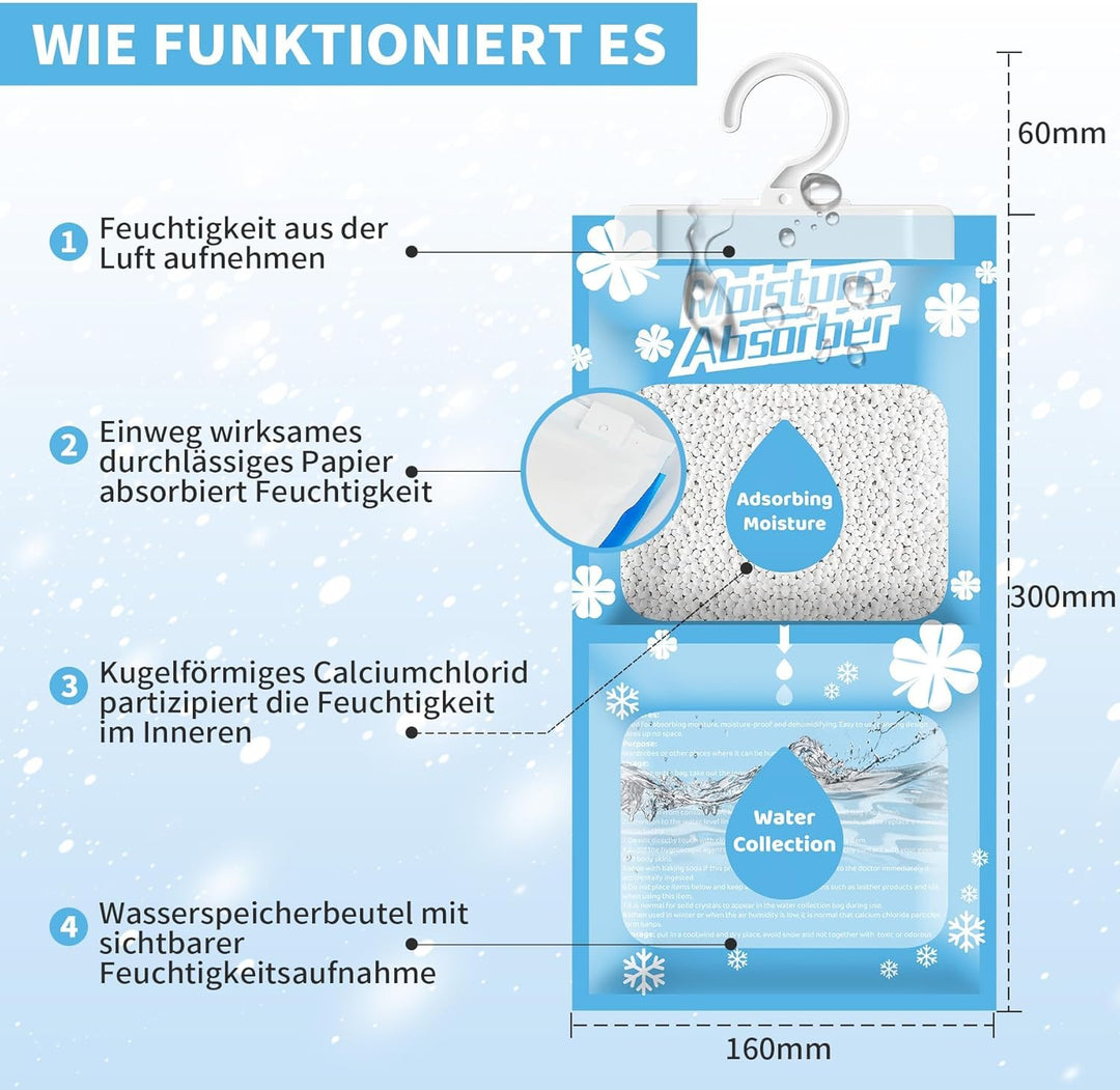 Boadw 10x230G Hänge Luftentfeuchter, Kleiderschrank Feuchtigkeitsabsorber für Keller, Schlafzimmer,