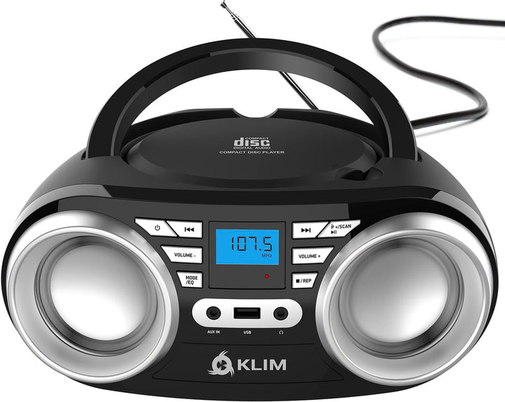 KLIM B3 Tragbarer CD Player Bluetooth Boombox mit FM-Radio, Bluetooth, USB und AUX - Hochwertige Dua