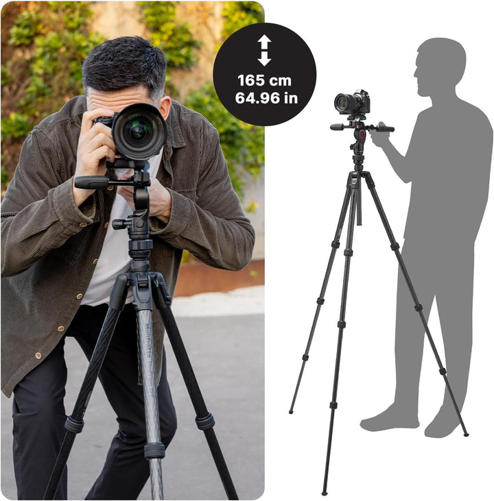 Manfrotto Befree GT PRO Reisestativ aus Kohlefaser, 4-teilig, mit 3-Wege-Schwenk-/Neigekopf, Schwarz