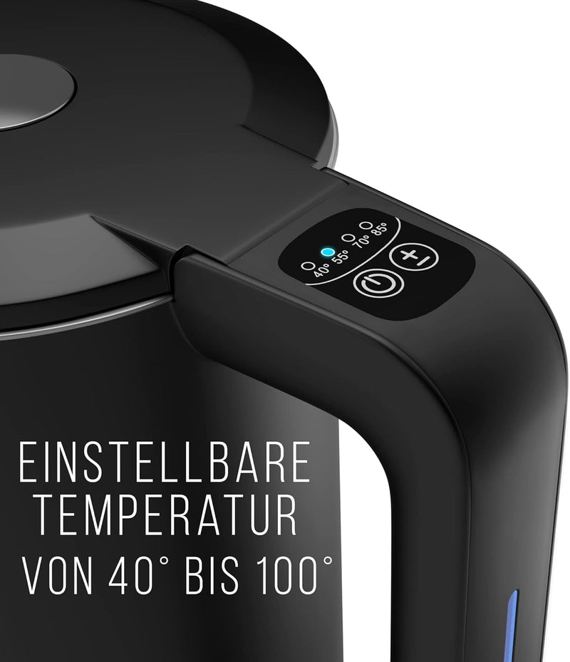 Balter WK-4-Touch Edelstahl Wasserkocher mit Temperatureinstellung, 40°C-100°C, Doppelwand, BPA frei