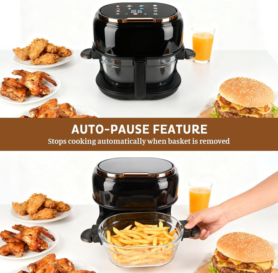 Heissluftfritteuse 5L Airfryer, 9-in-1 mit Glas-Korb & LED-Touchscreen, 24h Timer, Sichtfenster, ges