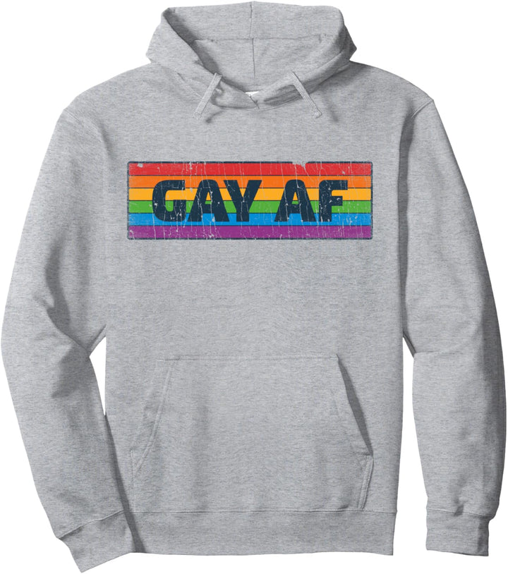 LGBTQ Gay AF Pride LGBT Ally Rainbow Flag Retro Vintage Pullover Hoodie
