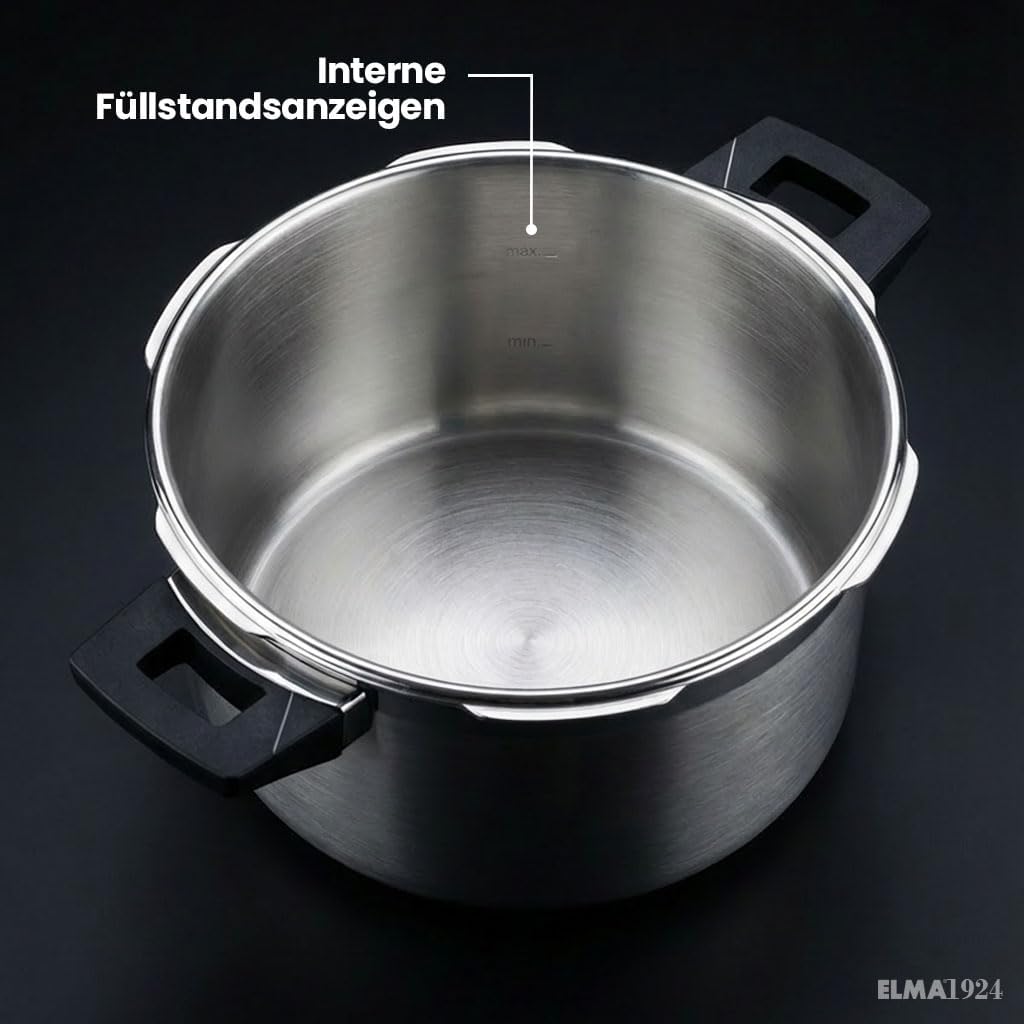 ELMA Set mit 2 Schnellkochtöpfen, 4 + 6 l, Edelstahl 18/10, Induktionsgeeigneter Boden, 2 Kochmodi,
