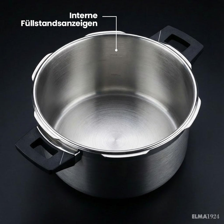 ELMA Set mit 2 Schnellkochtöpfen, 4 + 6 l, Edelstahl 18/10, Induktionsgeeigneter Boden, 2 Kochmodi,