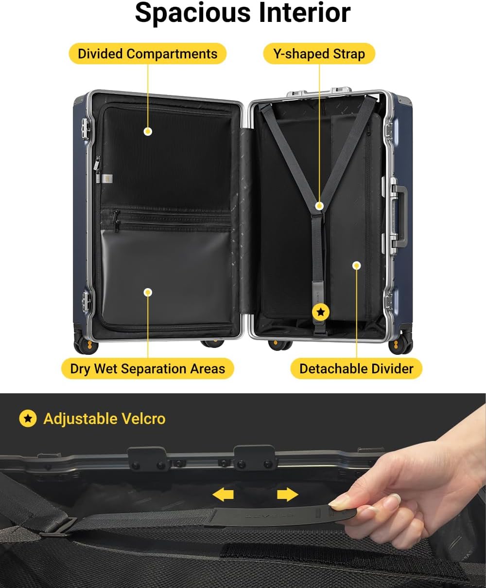 LEVEL8 Koffer Trolley mit Aluminium Rahmen,Hartschalenkoffer mit 4 Spinner Rollen,Doppelte TSA Schlo