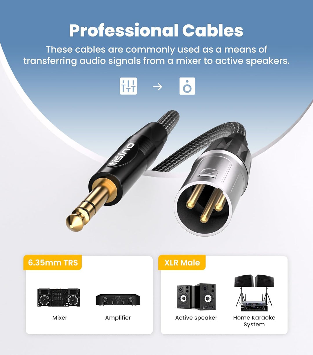 Tisino Klinke 6,3 TRS auf XLR Kabel, Symmetrisches 6,35 mm Stereo Klinke auf xlr Signalverbindungska