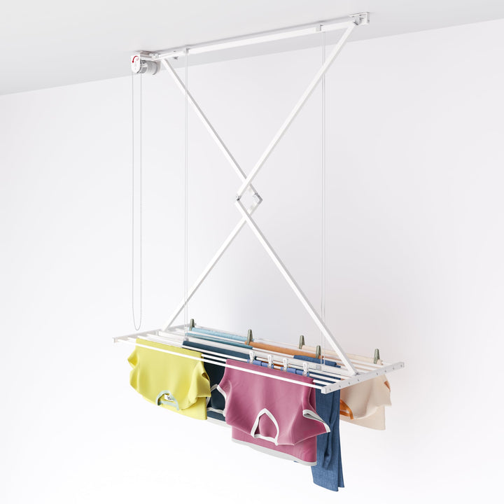 Foxydry Mini Deckenständer, vertikaler Wäscheständer, zusammenklappbar in Aluminium und Stahl 128x54
