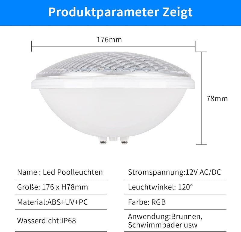 COOLWEST LED Poolbeleuchtung, 54W RGB Poolbeleuchtung Unterwasser Multi Mehrfarbige LED Teichbeleuch