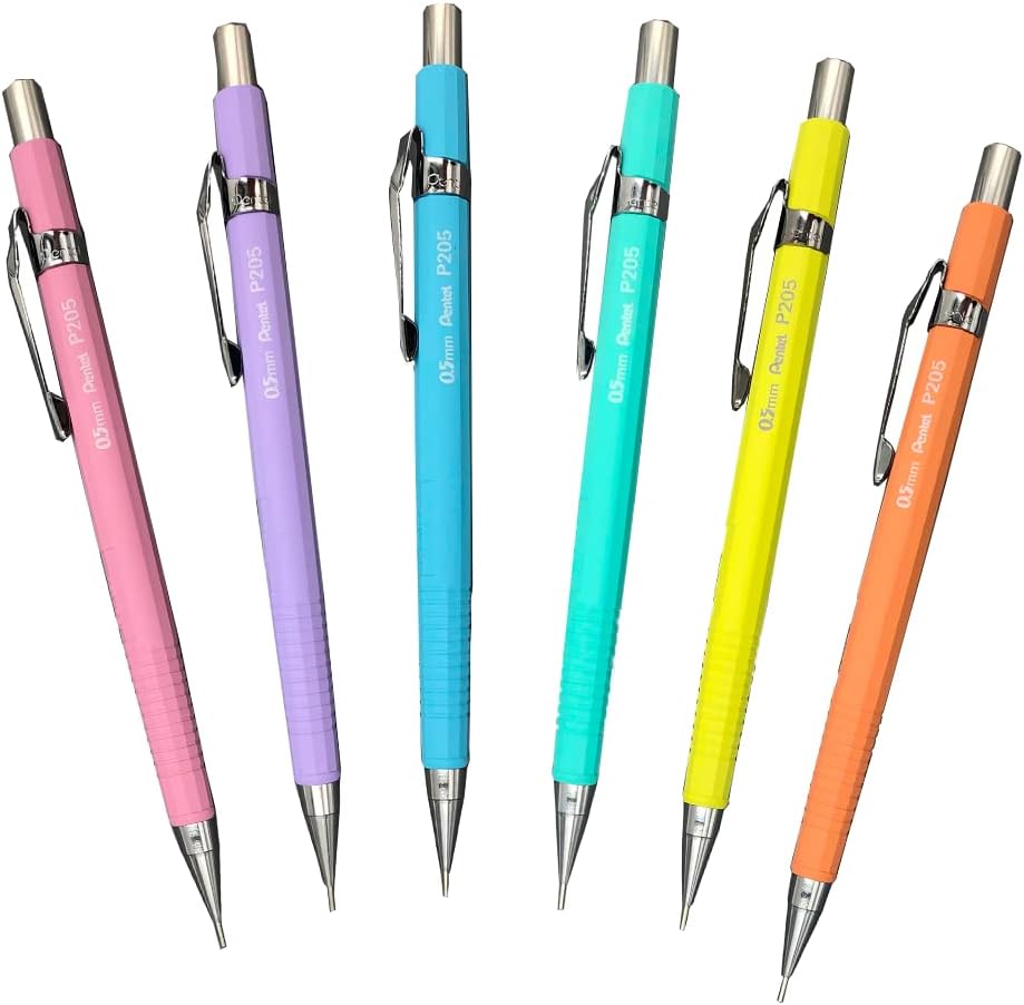 Pentel P200 Series Technische Druckbleistifte, Pastell-Reihe, 0,5 mm, 12 Stück, sortiert, 2 x blau,
