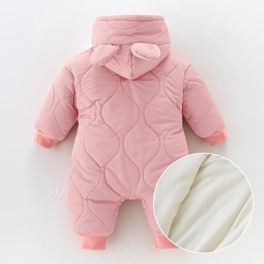 Minizone Baby Winter Overall mit Kapuze, Strampler Schneeanzug Jungen Mädchen Langarm Jumpsuit Warm